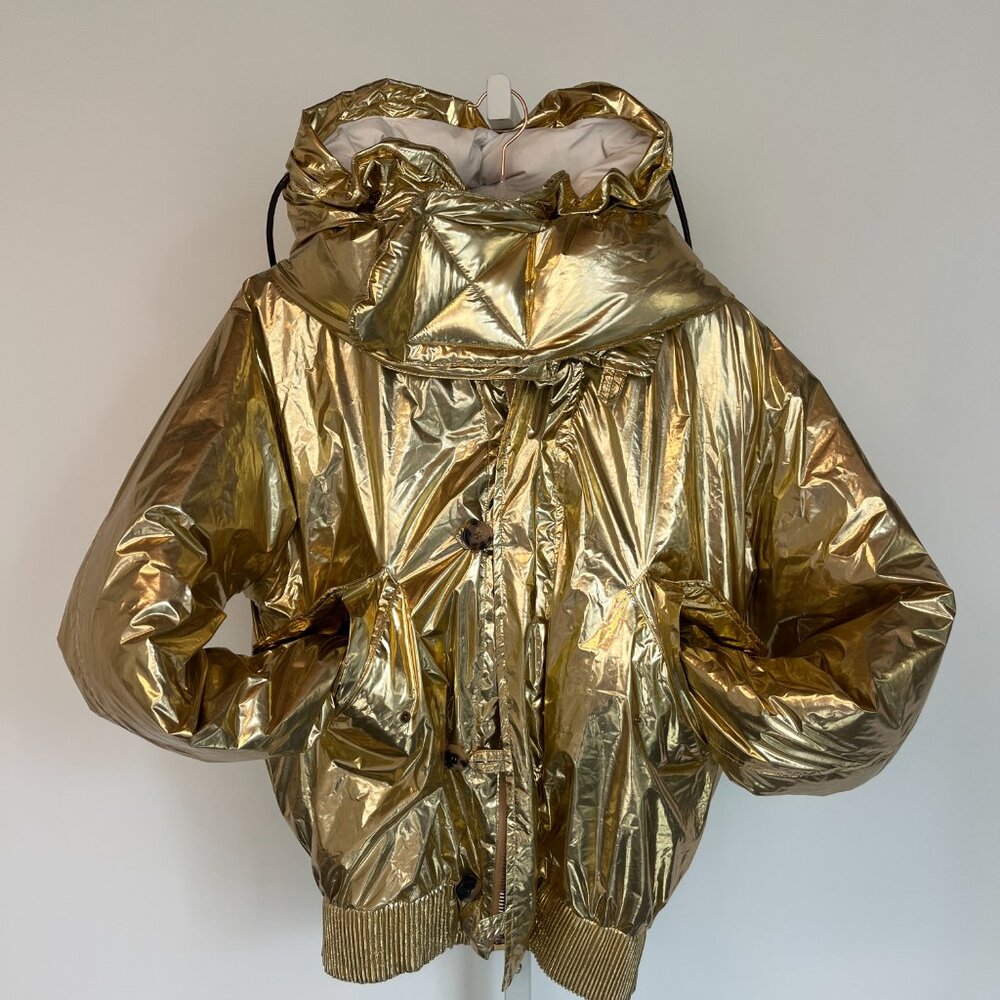 Calvin Klein Gold Metallic Jacket with Detachable Hood